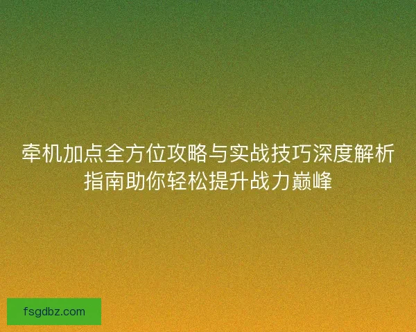 牵机加点全方位攻略与实战技巧深度解析指南助你轻松提升战力巅峰