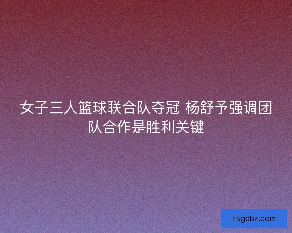 女子三人篮球联合队夺冠 杨舒予强调团队合作是胜利关键