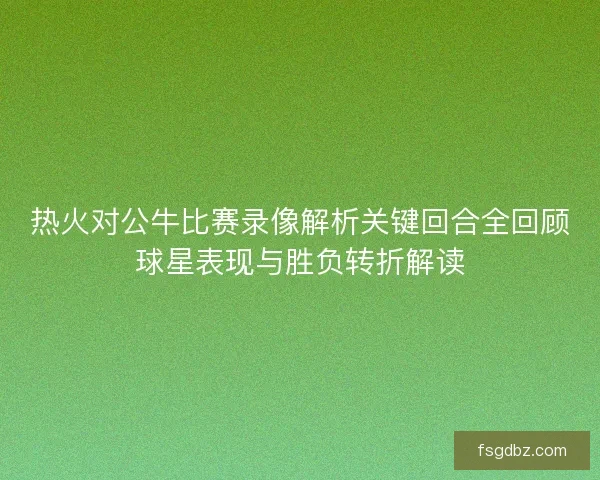 热火对公牛比赛录像解析关键回合全回顾球星表现与胜负转折解读